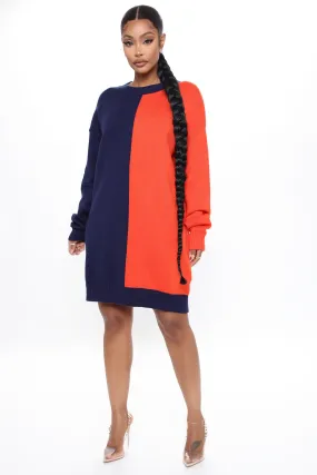 Block Your Number Sweater Dress - Navy/combo