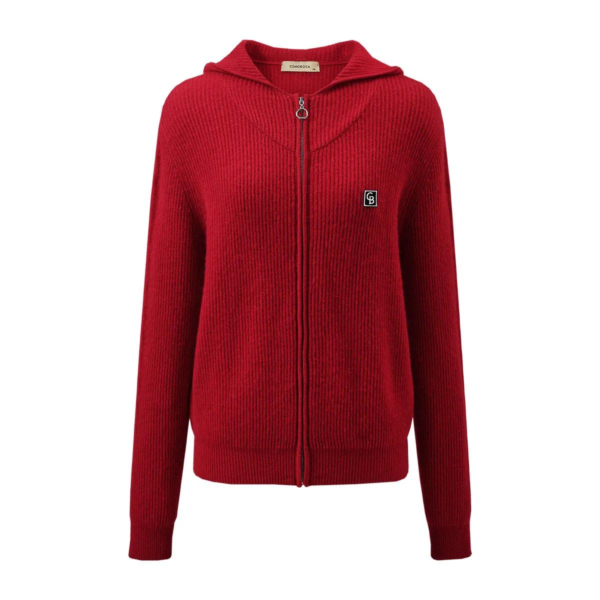 100% Cashmere Cozy Ribbed Zipper Knit Cardigan Hoodie