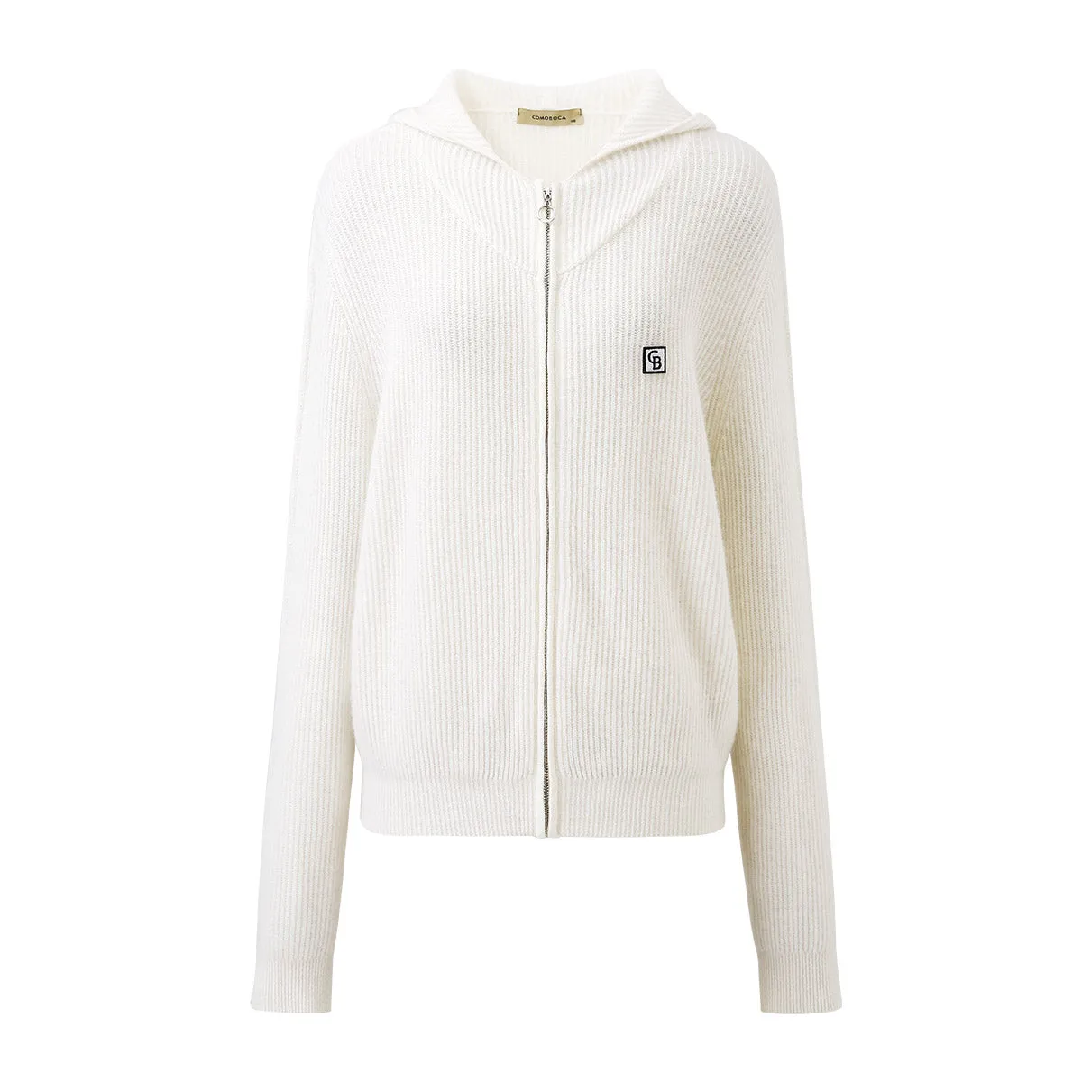 100% Cashmere Cozy Ribbed Zipper Knit Cardigan Hoodie