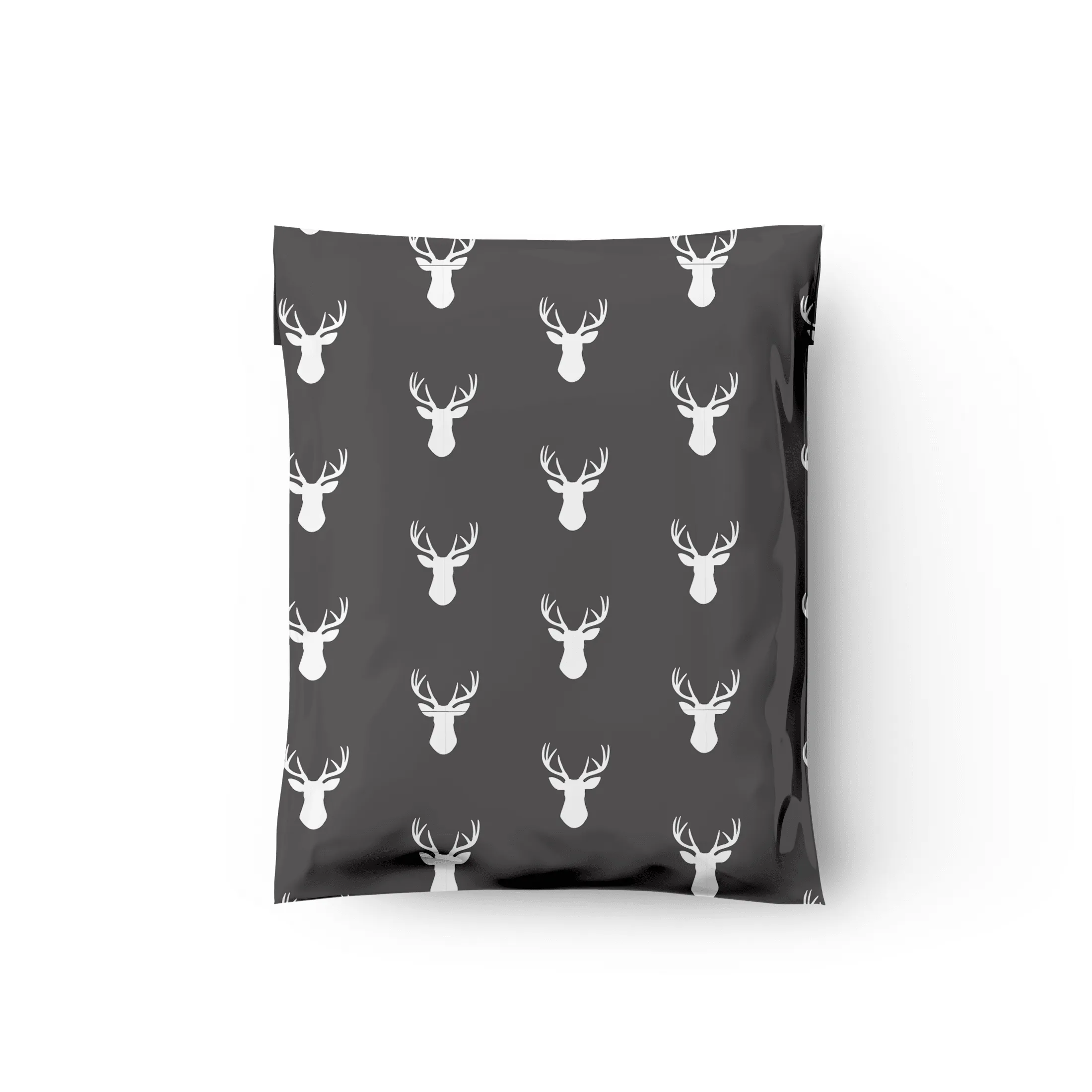 10x13 Charcoal Deer Heads Designer Poly Mailers Shipping Envelopes Premium Printed Bags