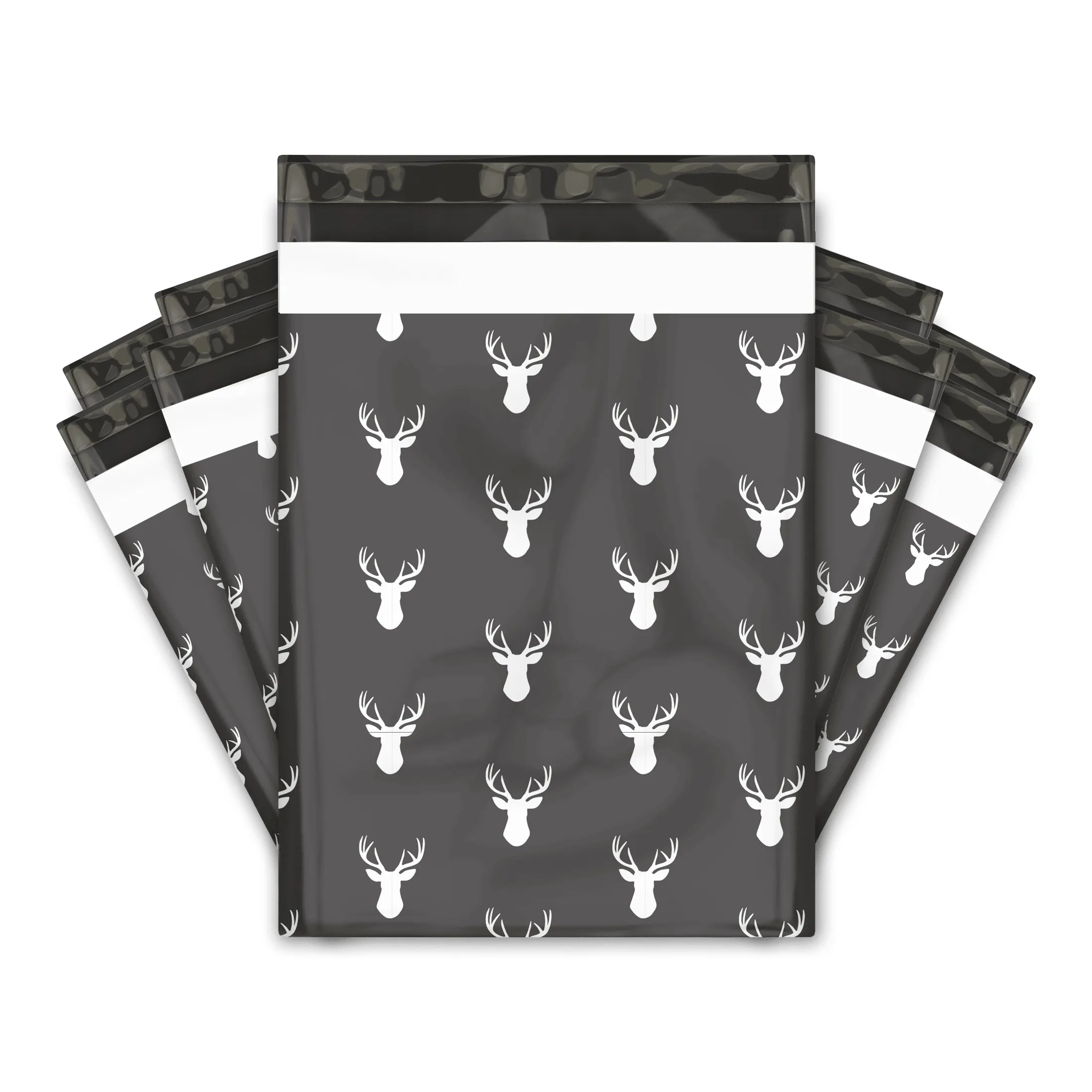 10x13 Charcoal Deer Heads Designer Poly Mailers Shipping Envelopes Premium Printed Bags