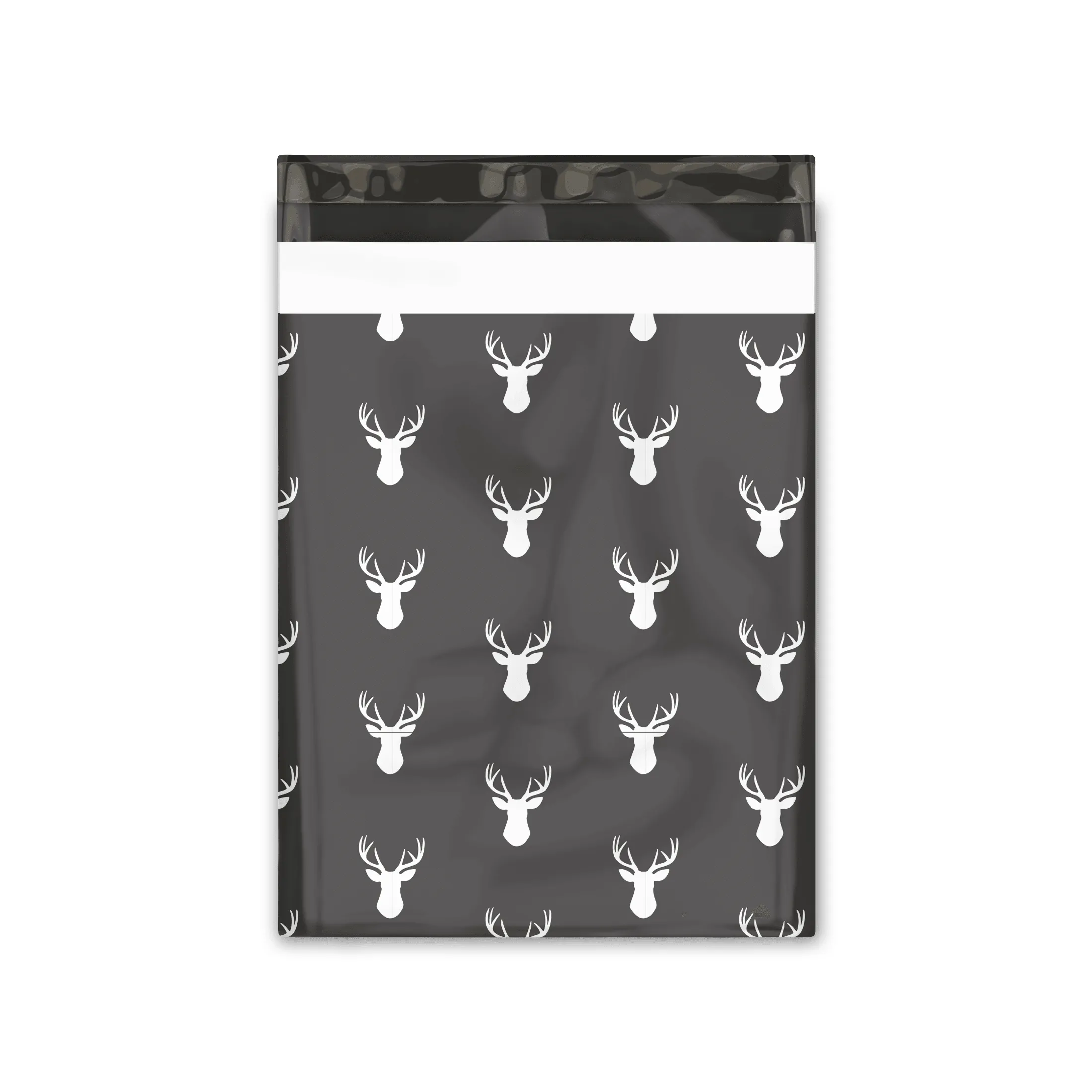 10x13 Charcoal Deer Heads Designer Poly Mailers Shipping Envelopes Premium Printed Bags