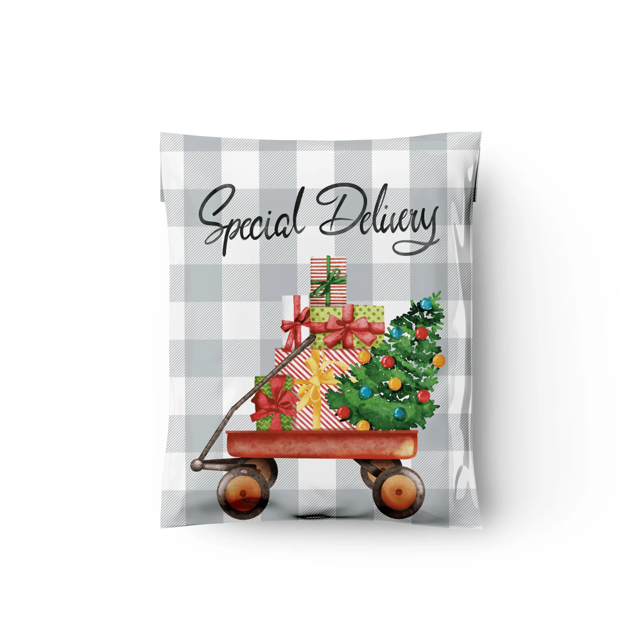 10x13 Christmas Wagon Designer Poly Mailers Shipping Envelopes Premium Printed Bags