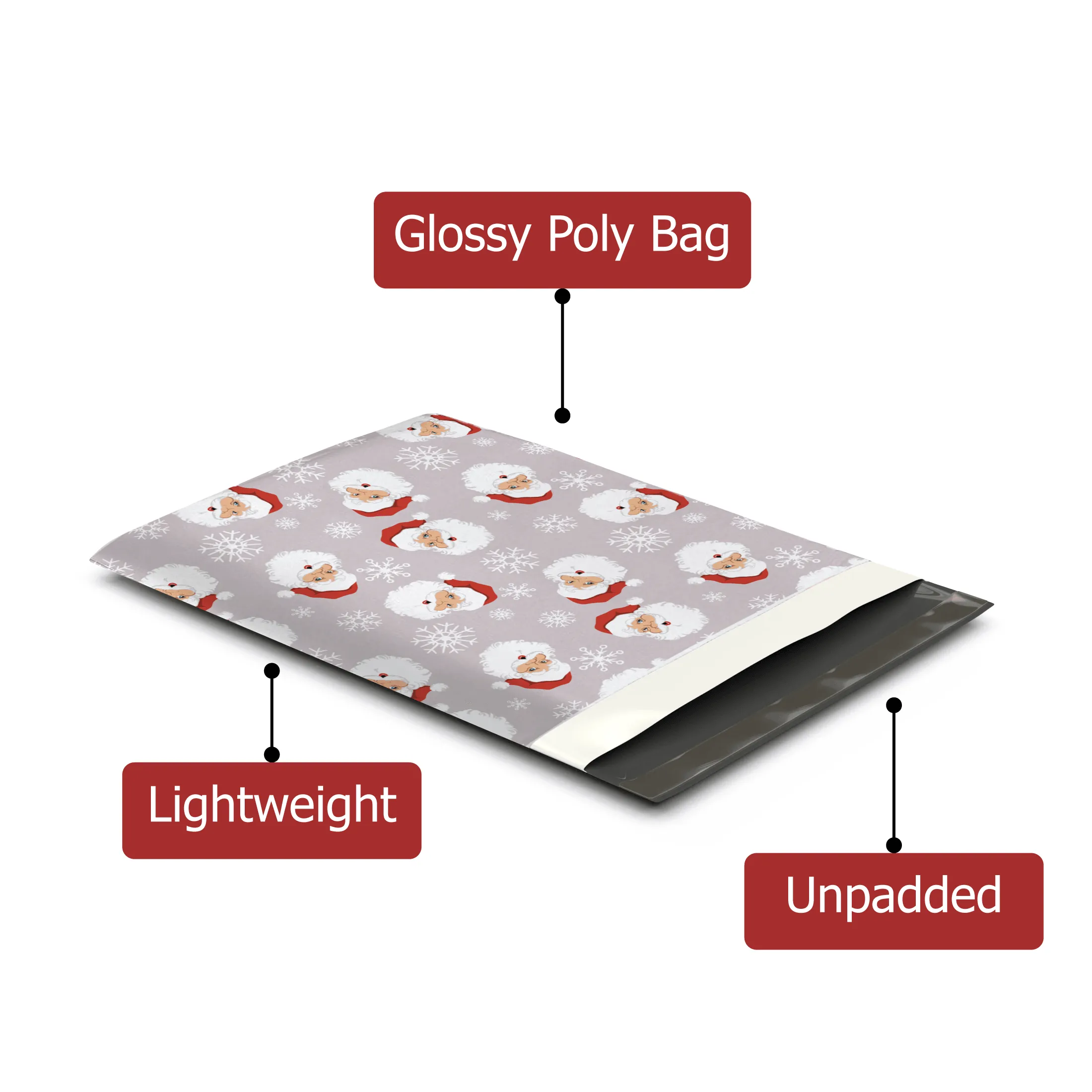 10x13 Santa Claus Designer Poly Mailers Shipping Envelopes Premium Printed Bags