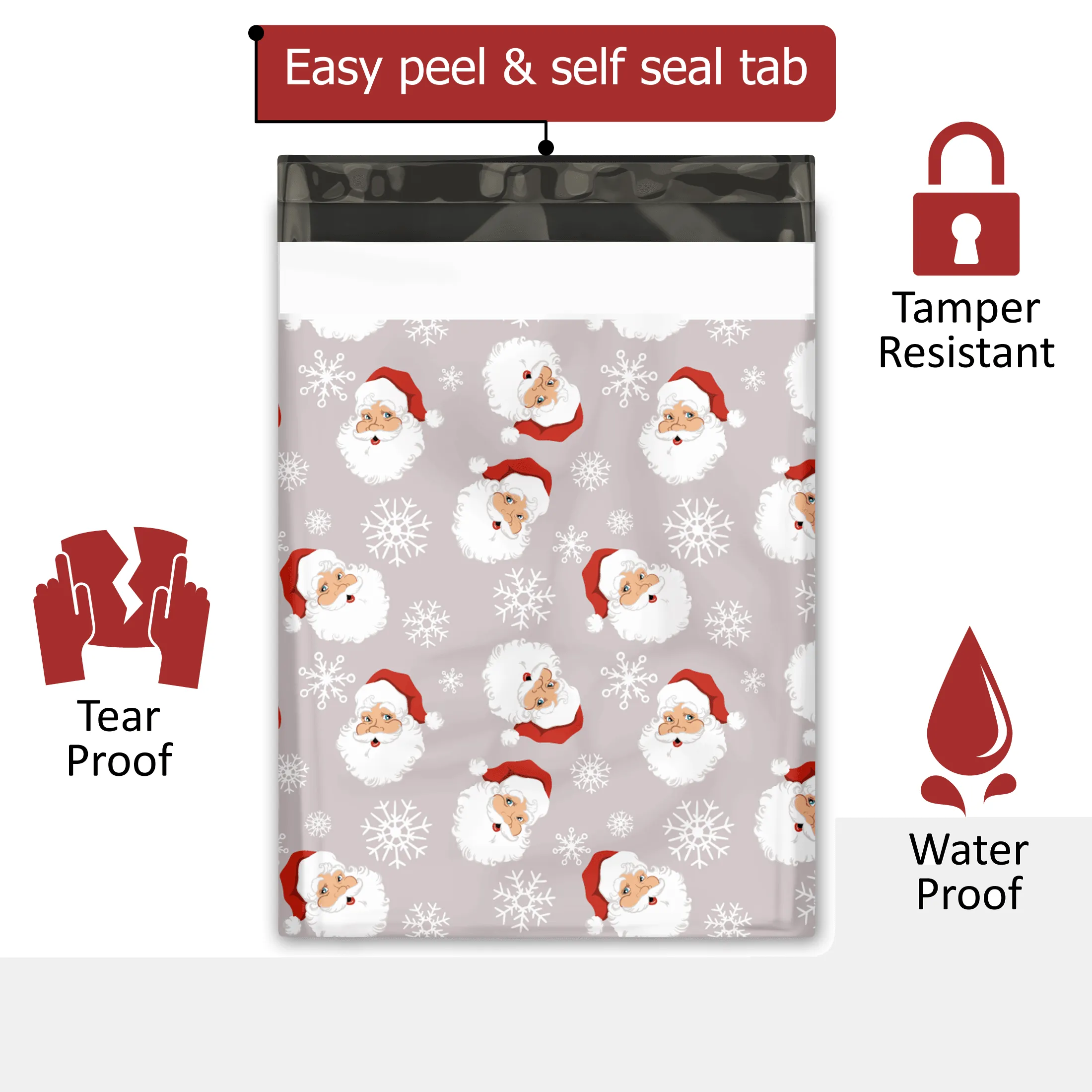 10x13 Santa Claus Designer Poly Mailers Shipping Envelopes Premium Printed Bags