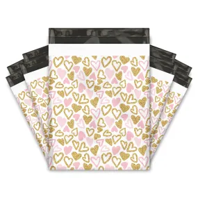 12x15" Pink and Gold Hearts Designer Poly Mailers Shipping Envelopes Premium Printed Bags