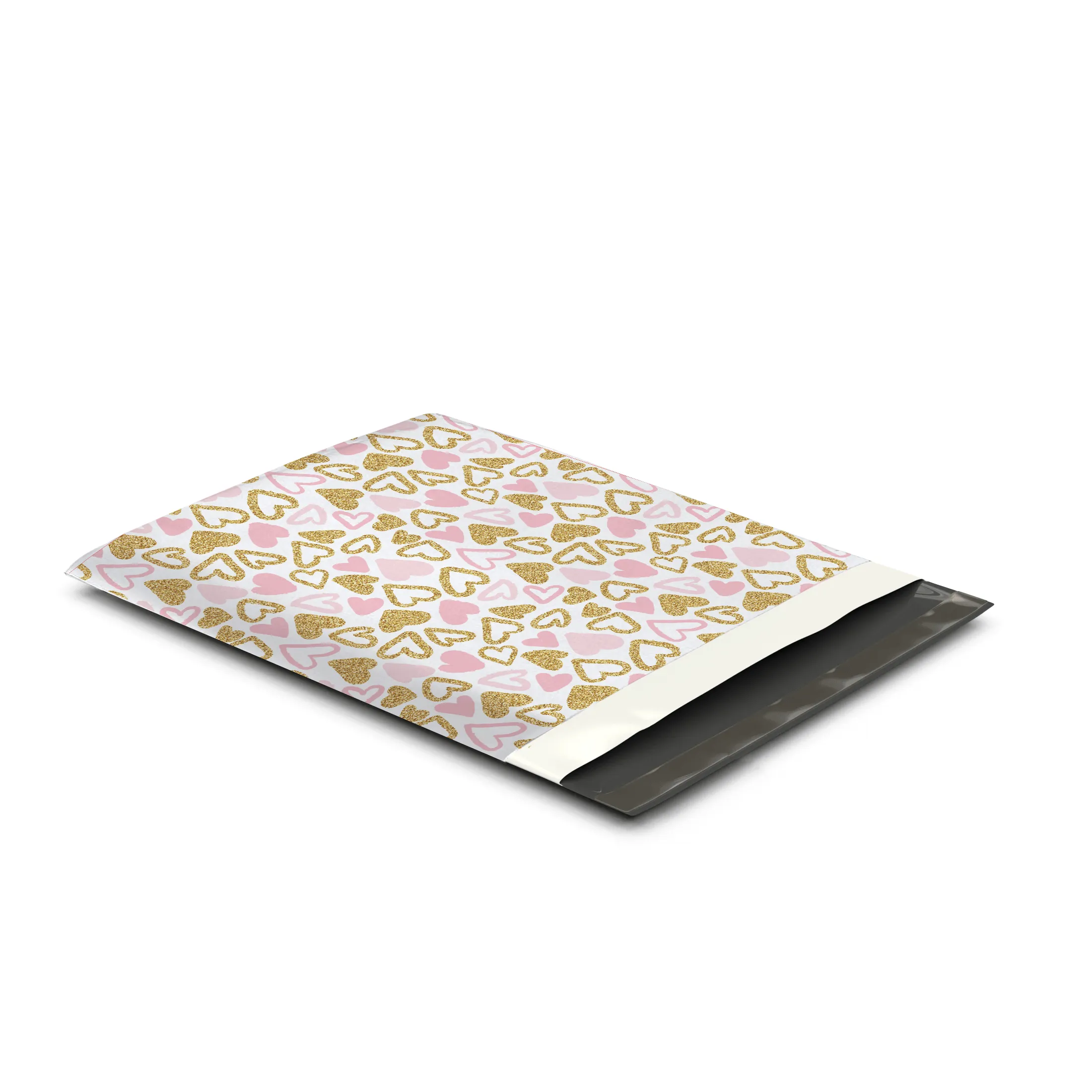 12x15" Pink and Gold Hearts Designer Poly Mailers Shipping Envelopes Premium Printed Bags