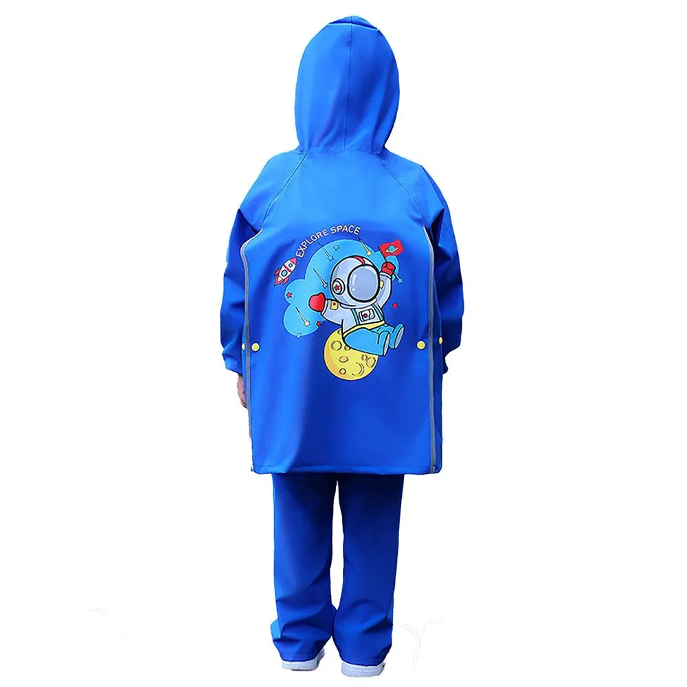 2 pcs Blue Astronaut Full Shirt and Full Pants style Raincoat for Kids