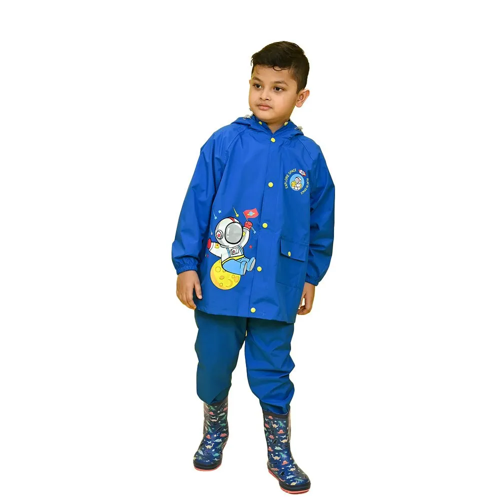 2 pcs Blue Astronaut Full Shirt and Full Pants style Raincoat for Kids