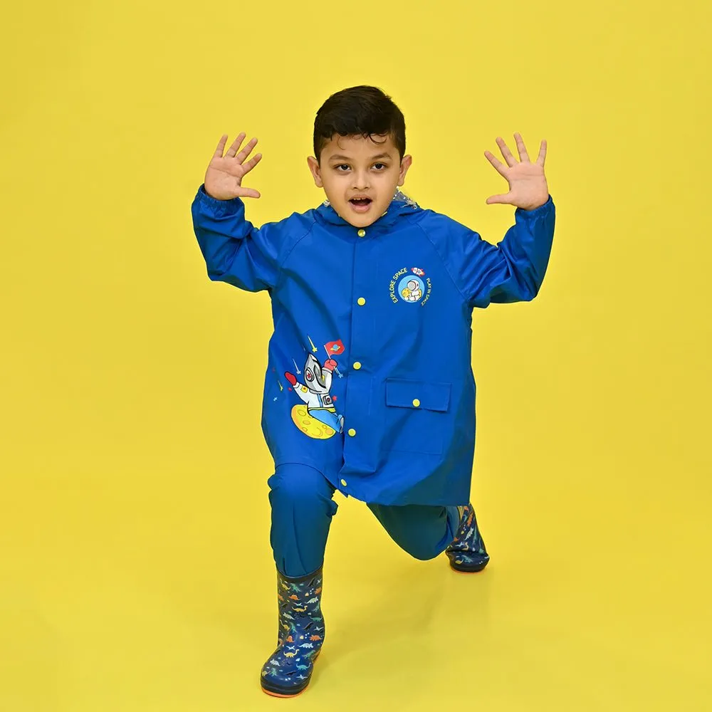 2 pcs Blue Astronaut Full Shirt and Full Pants style Raincoat for Kids