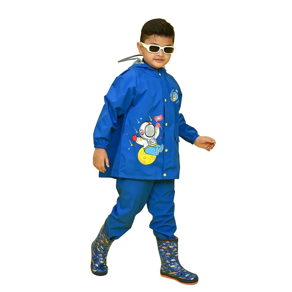 2 pcs Blue Astronaut Full Shirt and Full Pants style Raincoat for Kids