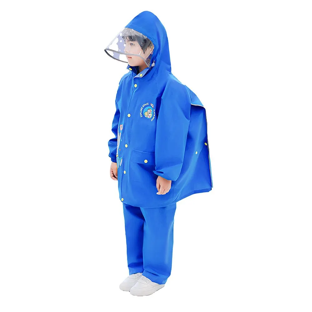 2 pcs Blue Astronaut Full Shirt and Full Pants style Raincoat for Kids