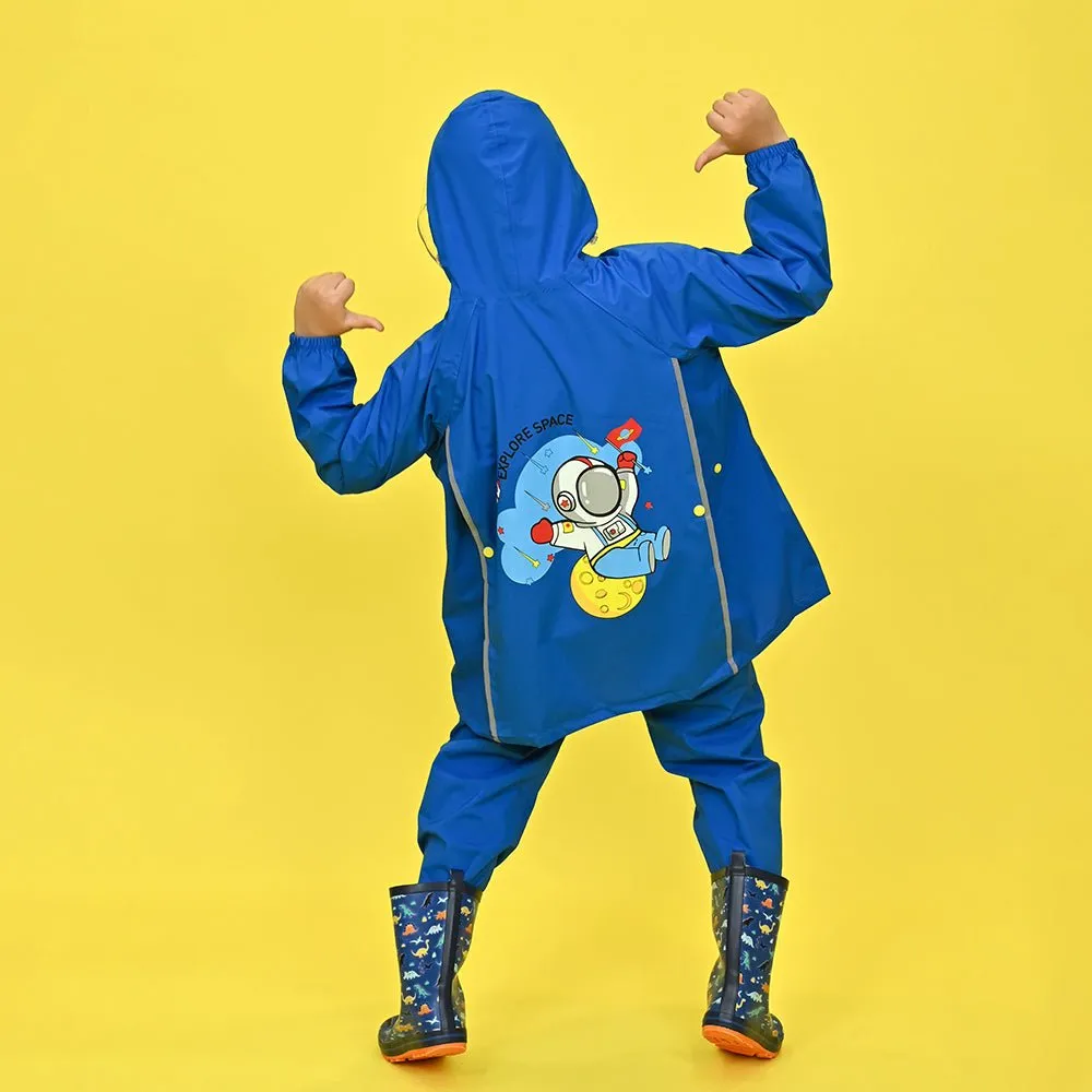 2 pcs Blue Astronaut Full Shirt and Full Pants style Raincoat for Kids