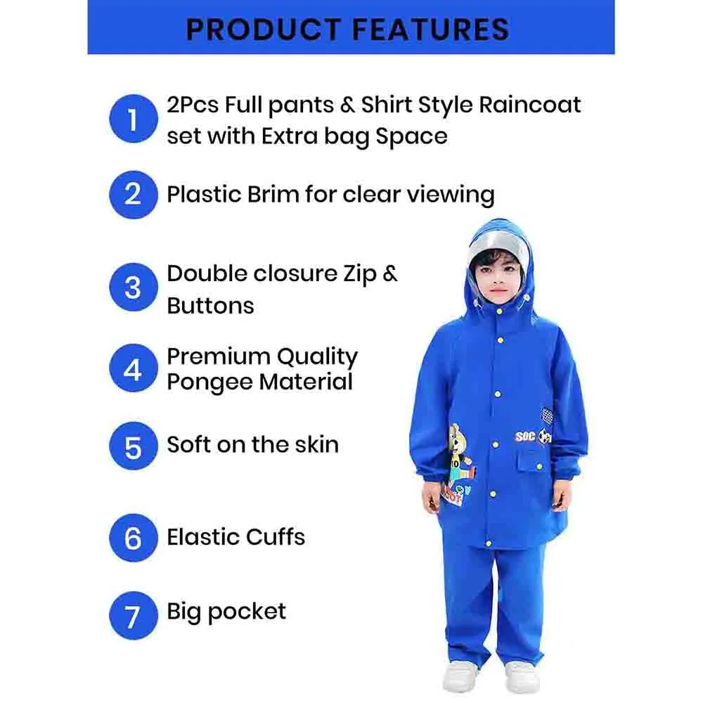 2 pcs Blue Astronaut Full Shirt and Full Pants style Raincoat for Kids