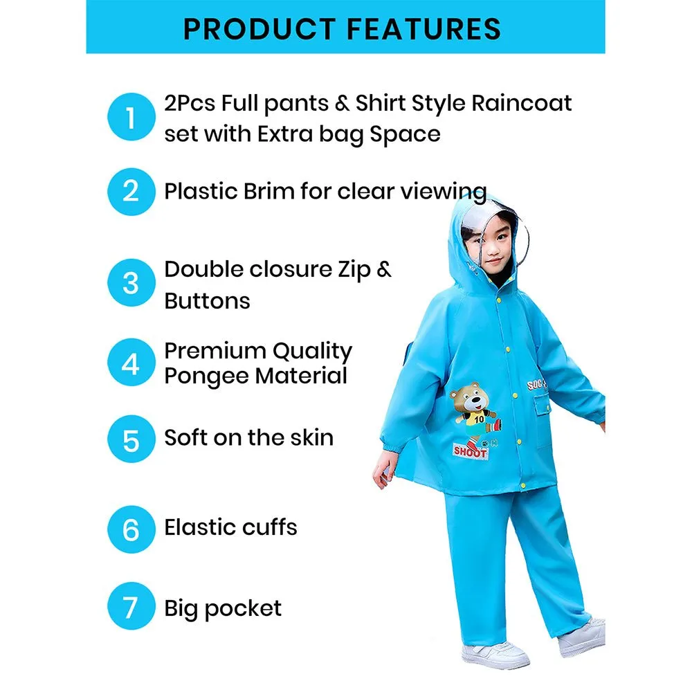 2 pcs Blue Soccer Ted,Full Shirt and Full Pants style Raincoat for Kids