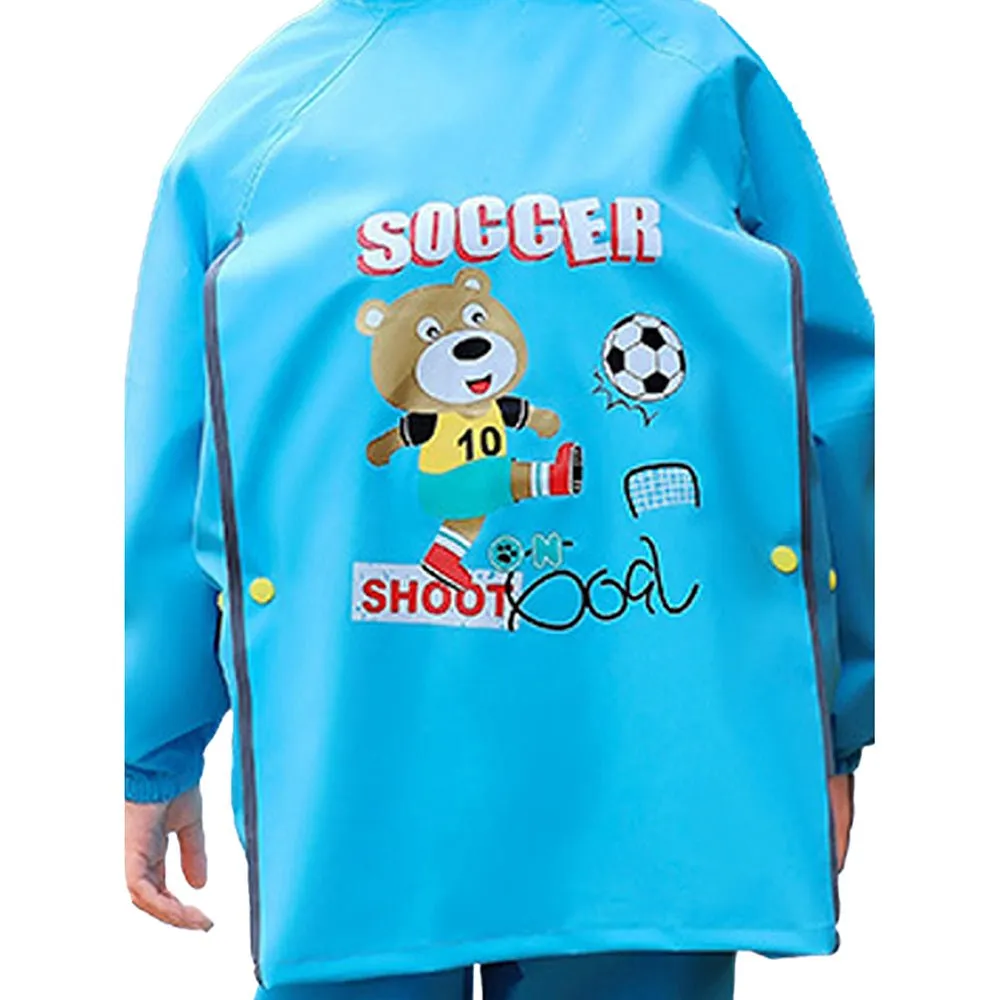 2 pcs Blue Soccer Ted,Full Shirt and Full Pants style Raincoat for Kids