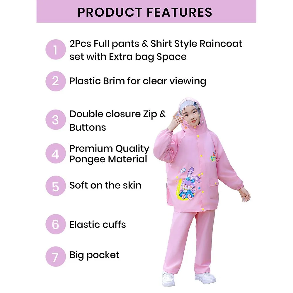 2 pcs Pink Rabbit Moon Full Shirt and Full Pants style Raincoat for Kids