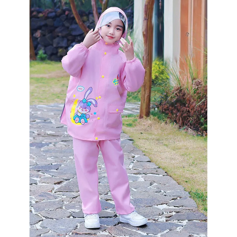 2 pcs Pink Rabbit Moon Full Shirt and Full Pants style Raincoat for Kids