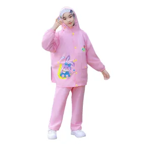 2 pcs Pink Rabbit Moon Full Shirt and Full Pants style Raincoat for Kids