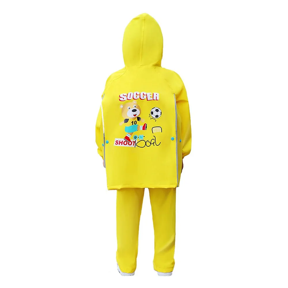 2 pcs Yellow Soccer Ted,Full Shirt and Full Pants style Raincoat for Kids-XL