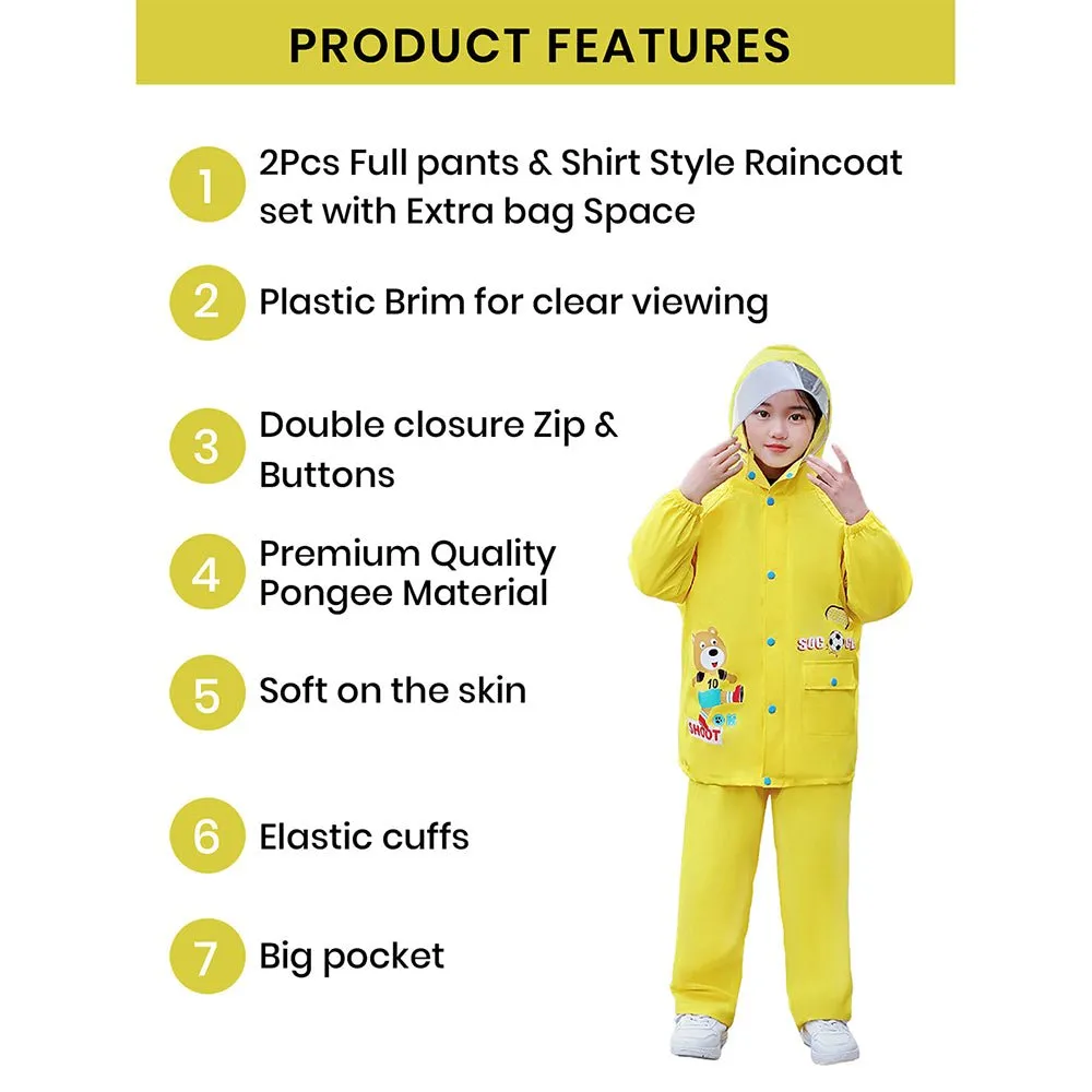 2 pcs Yellow Soccer Ted,Full Shirt and Full Pants style Raincoat for Kids-XL