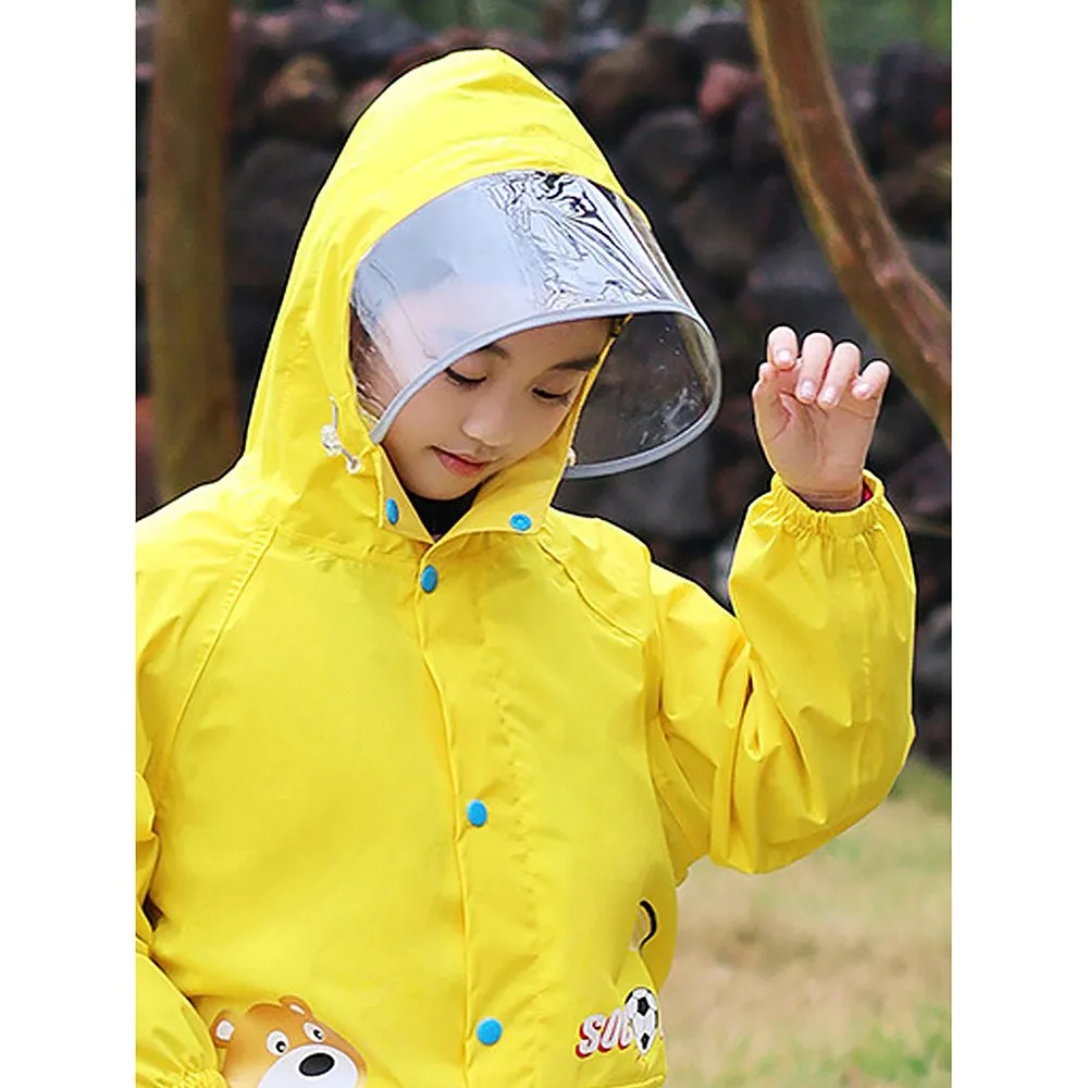 2 pcs Yellow Soccer Ted,Full Shirt and Full Pants style Raincoat for Kids-XL