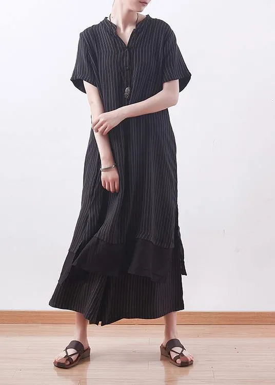 2021 copper ammonia silk stitching chiffon black striped shirt wide leg pants casual suit