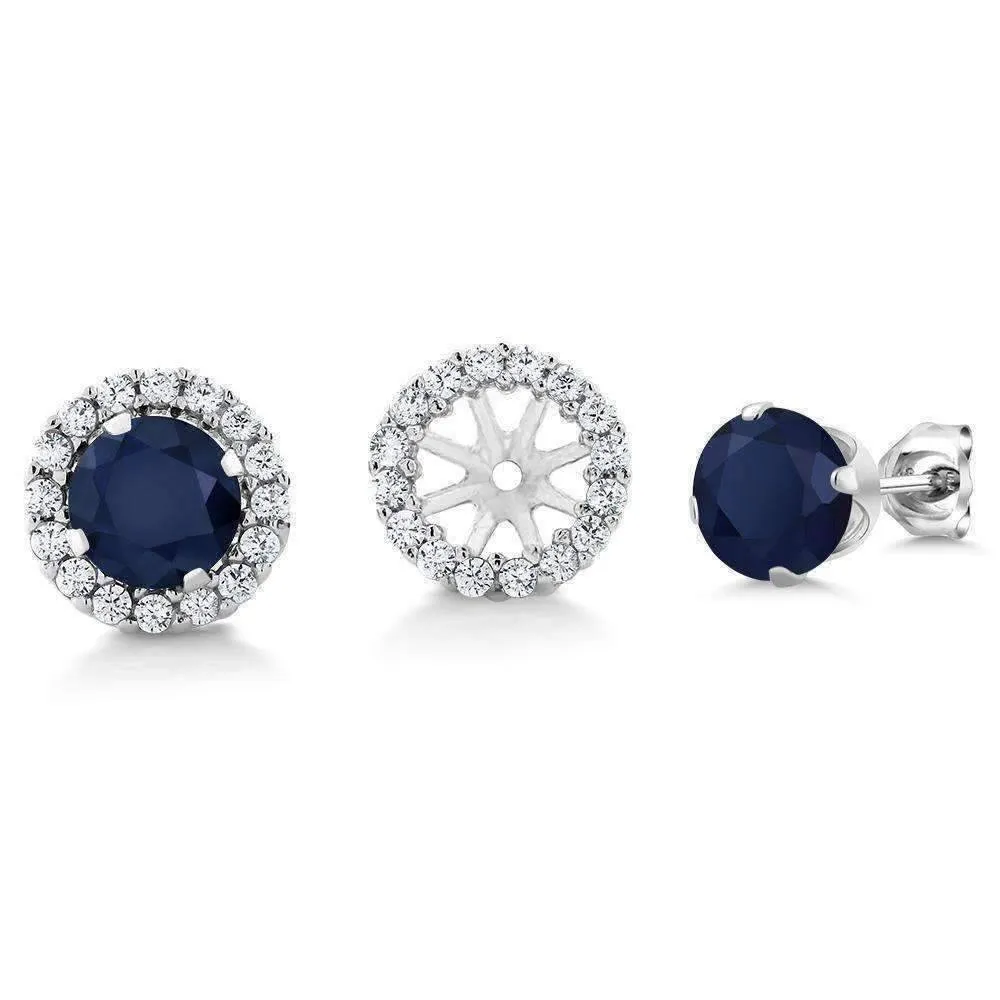 2CTW Genuine Sapphire 925 Sterling Silver Stud With Removable Halo Jacket IOBI Precious Gems Earrings