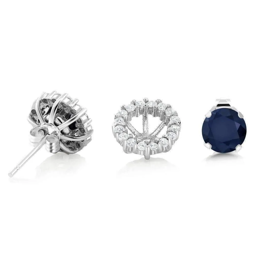 2CTW Genuine Sapphire 925 Sterling Silver Stud With Removable Halo Jacket IOBI Precious Gems Earrings