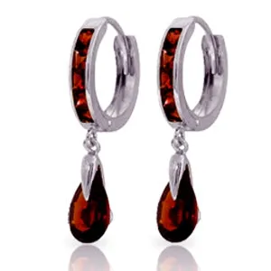 4.3 Carat 14K Solid White Gold Hoop Earrings Dangling Garnet