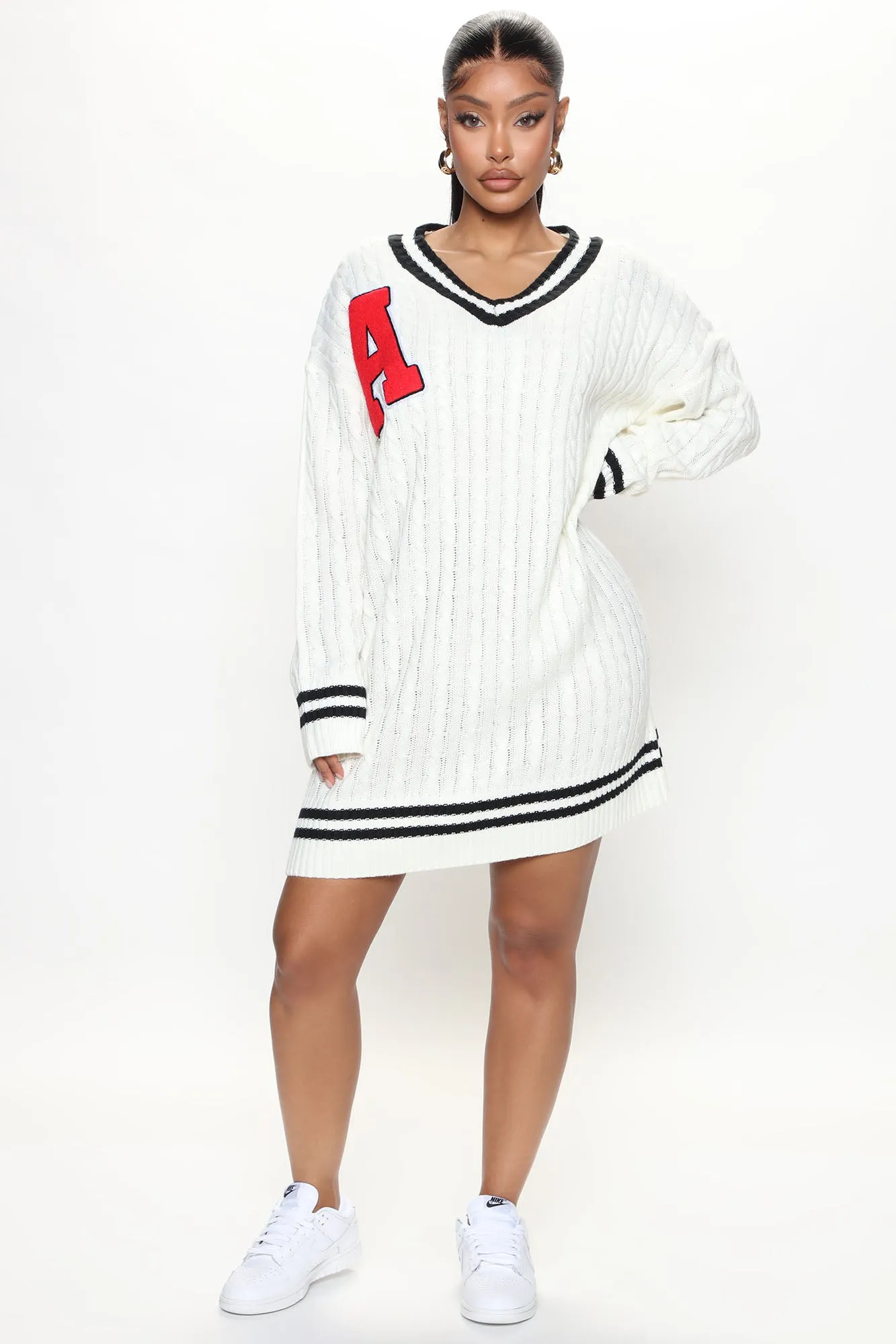 A Team Sweater Mini Dress - White