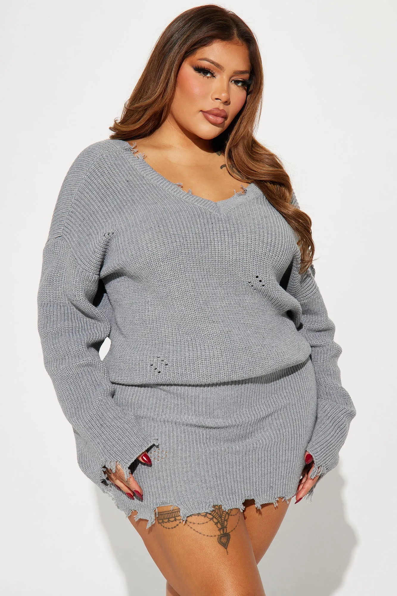 Adeline Sweater Mini Dress - Heather Grey