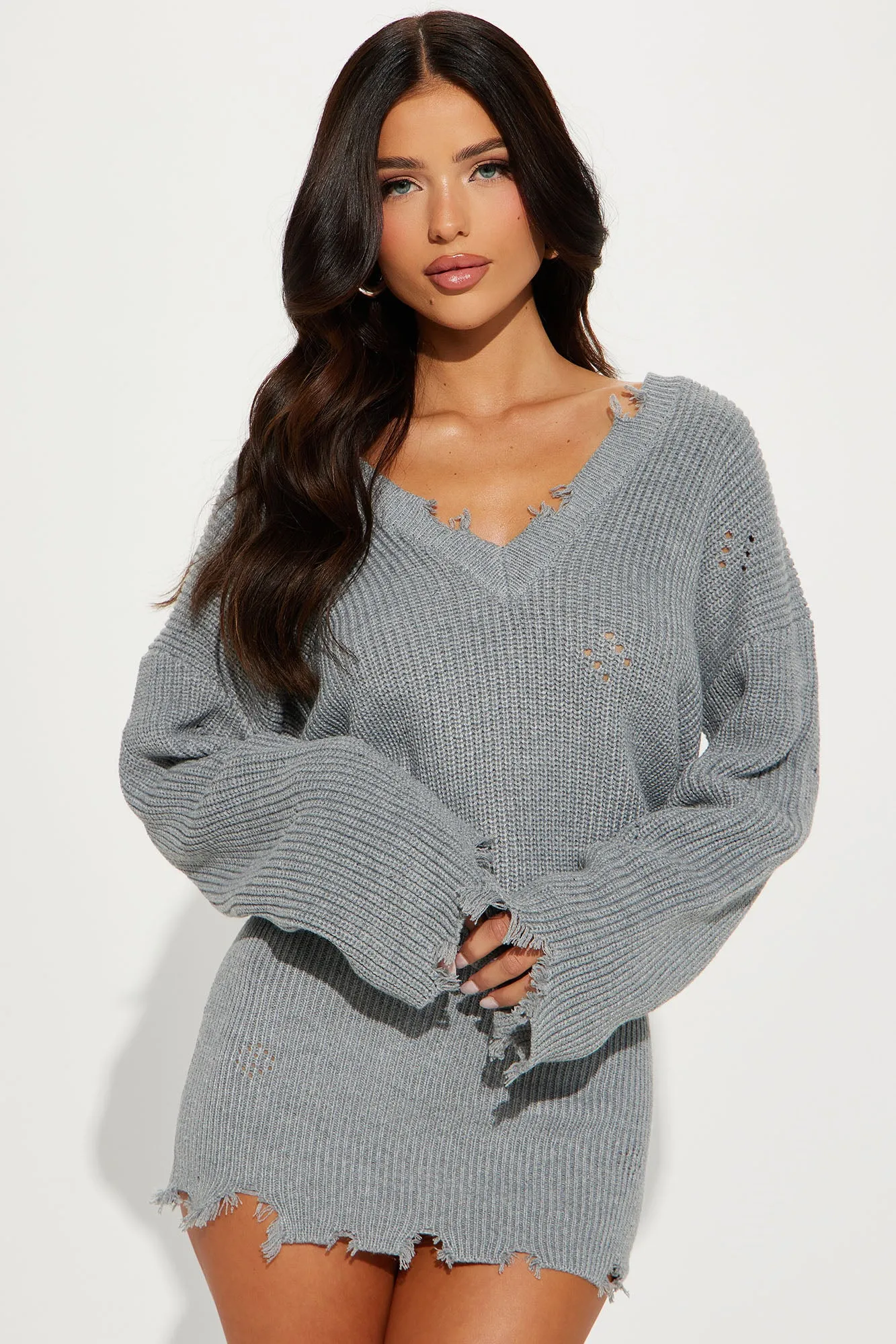 Adeline Sweater Mini Dress - Heather Grey