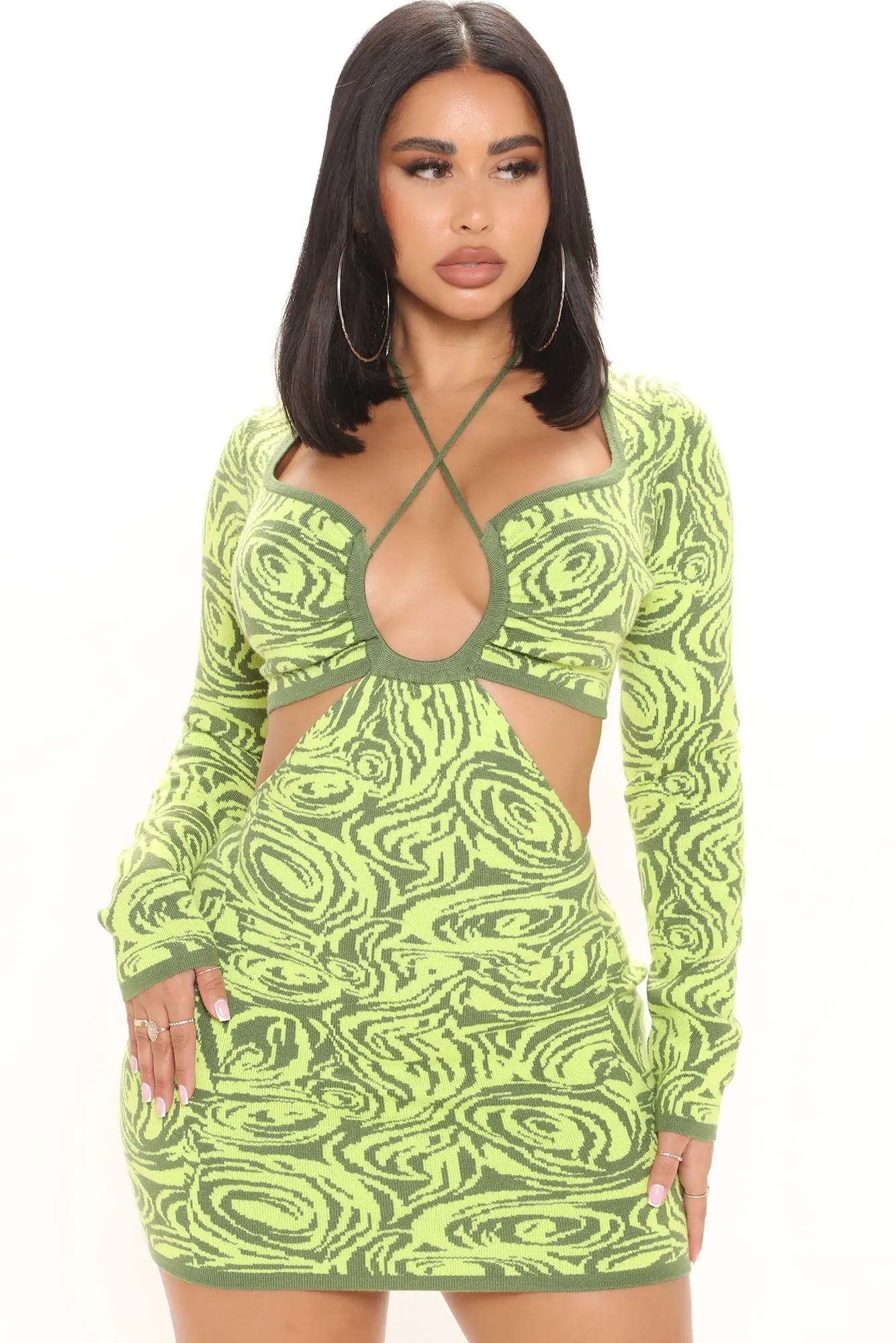 Adella Sweater Mini Dress - Green/combo