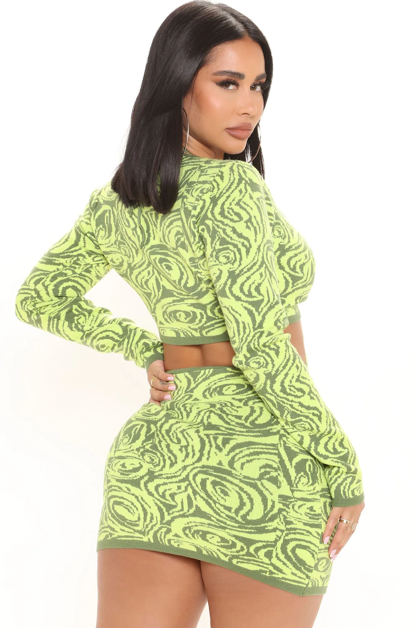 Adella Sweater Mini Dress - Green/combo