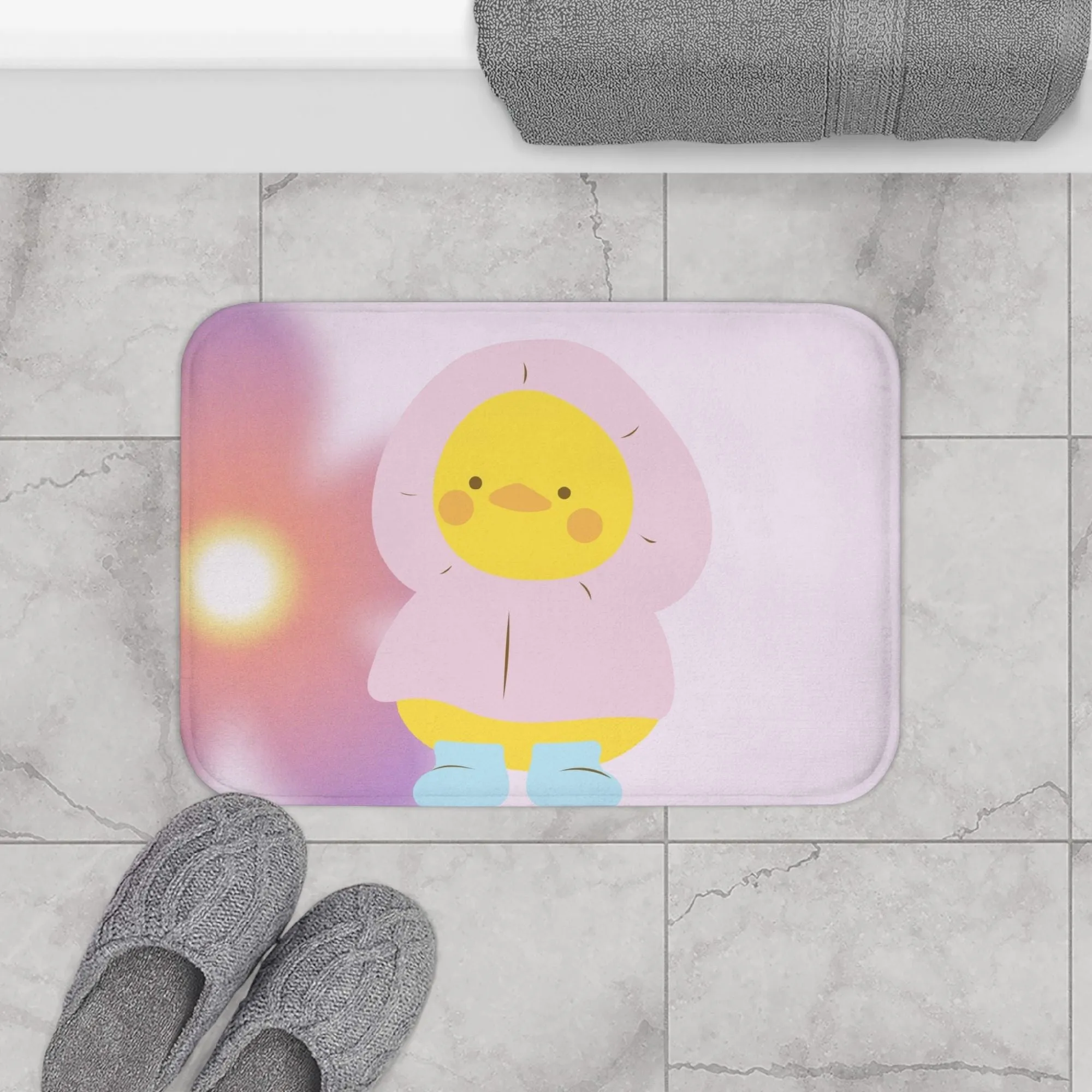 Adorable Baby Duck in Raincoat Bath Mat