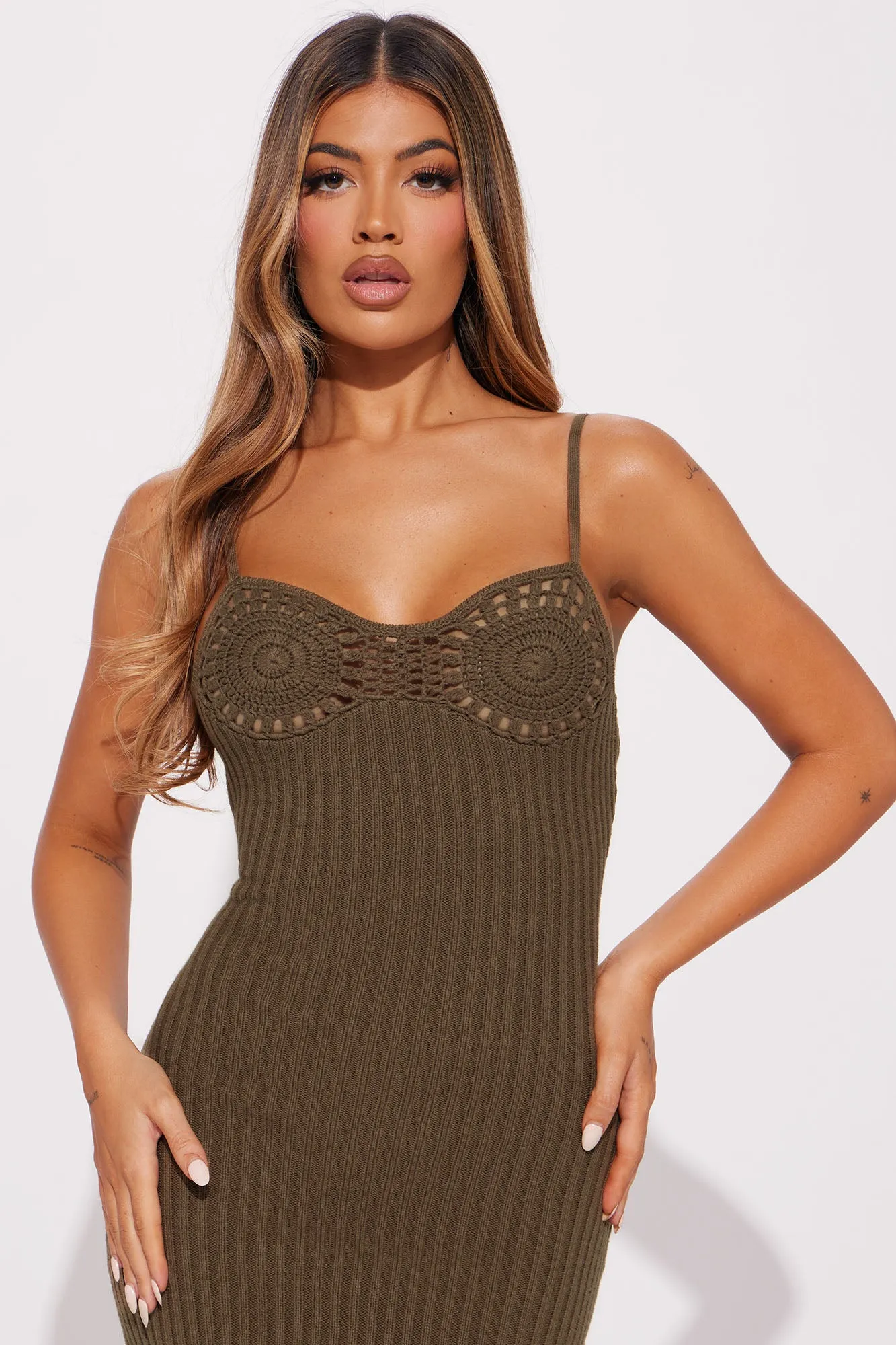 Adriana Sweater Midi Dress - Olive