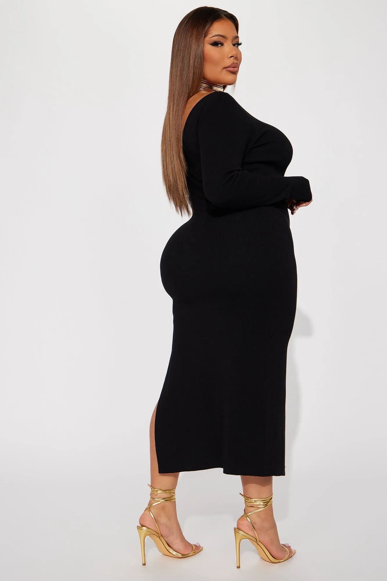 Adrianna Sweater Midi Dress - Black