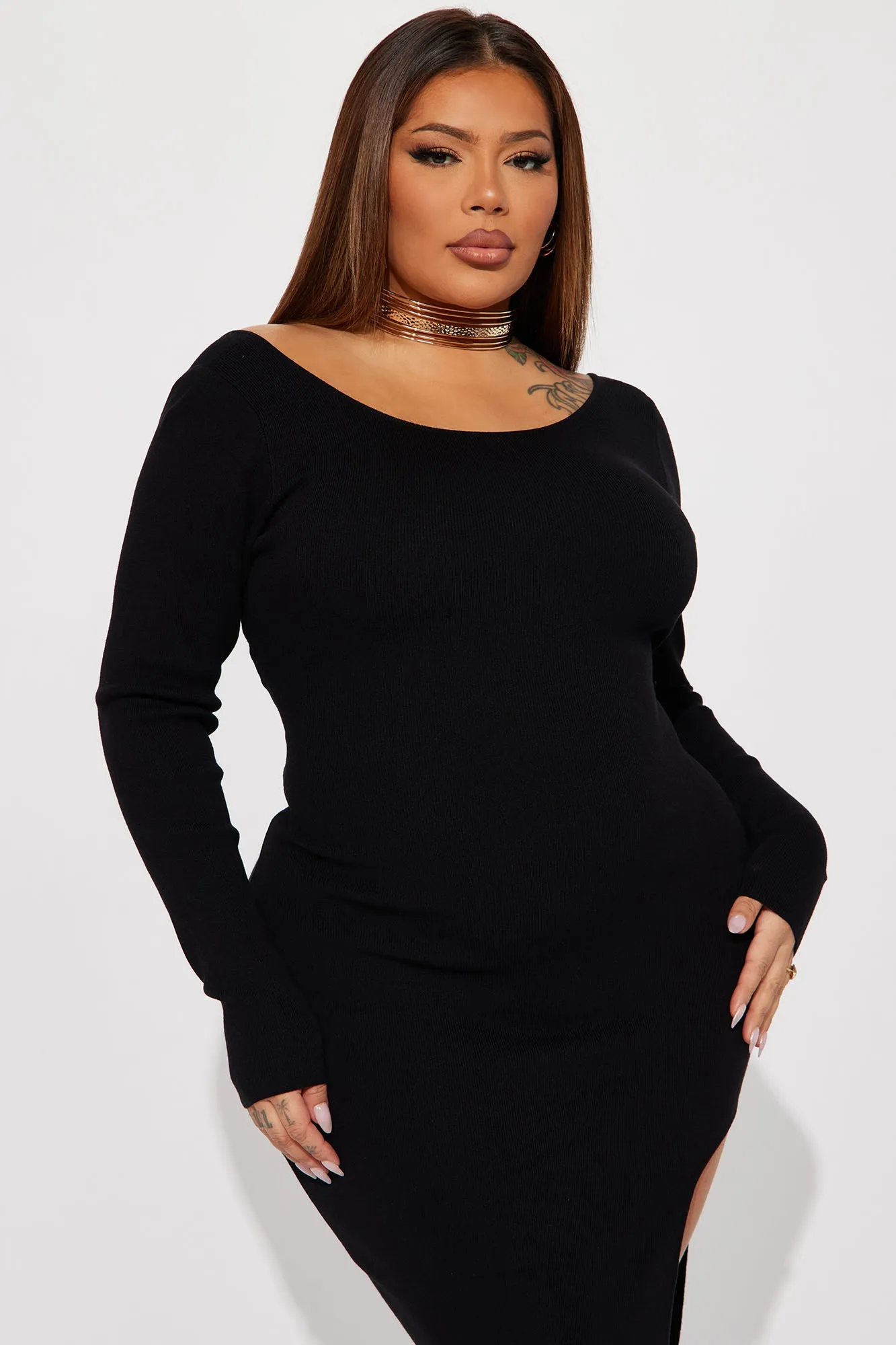 Adrianna Sweater Midi Dress - Black