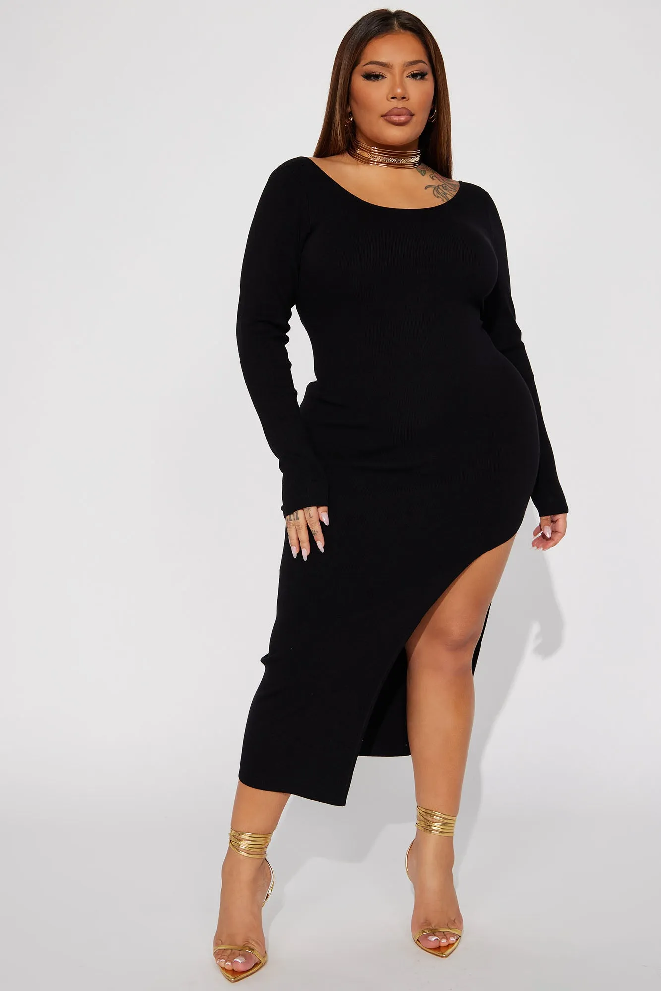 Adrianna Sweater Midi Dress - Black