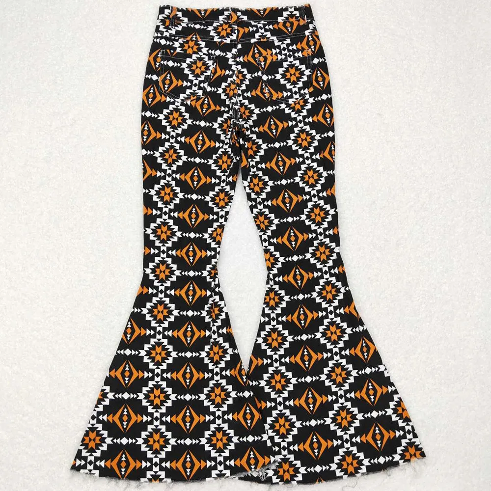 Adult Women Denim Pants Black Aztec Jeans Bell Pants P0298