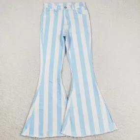 Adult Women Jeans Pants Blue Stripes Denim Bell Pants P0458