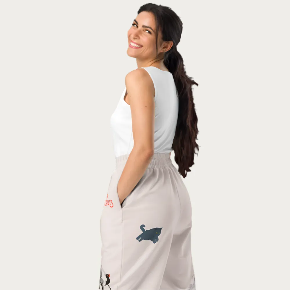 All over Cat Mom Wide-leg Sweatpants