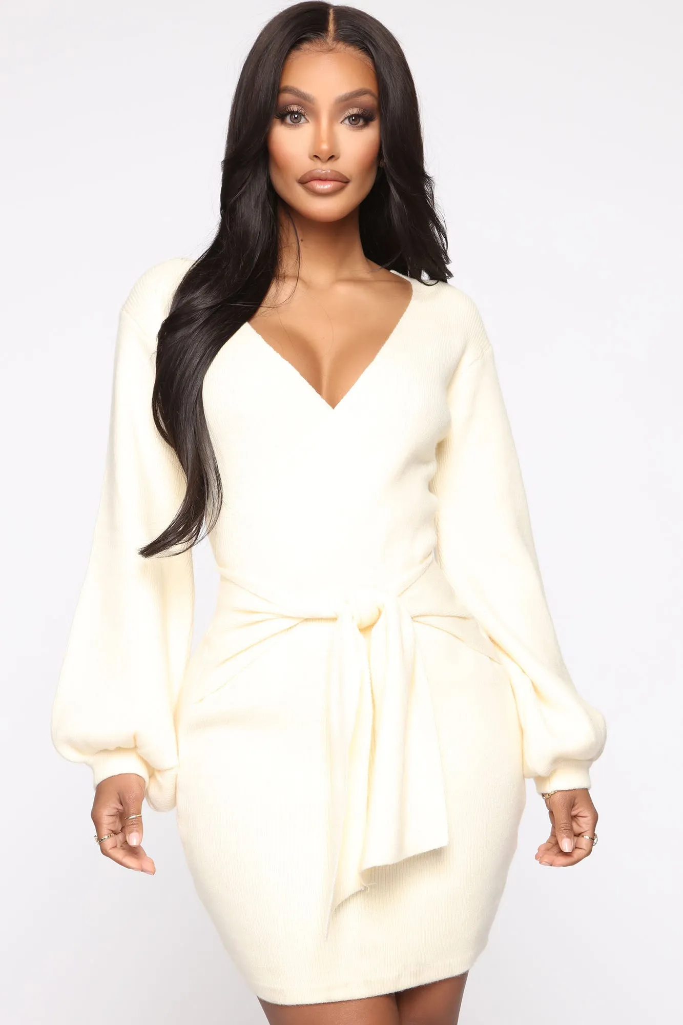 All Tie Up Sweater Mini Dress - Ivory