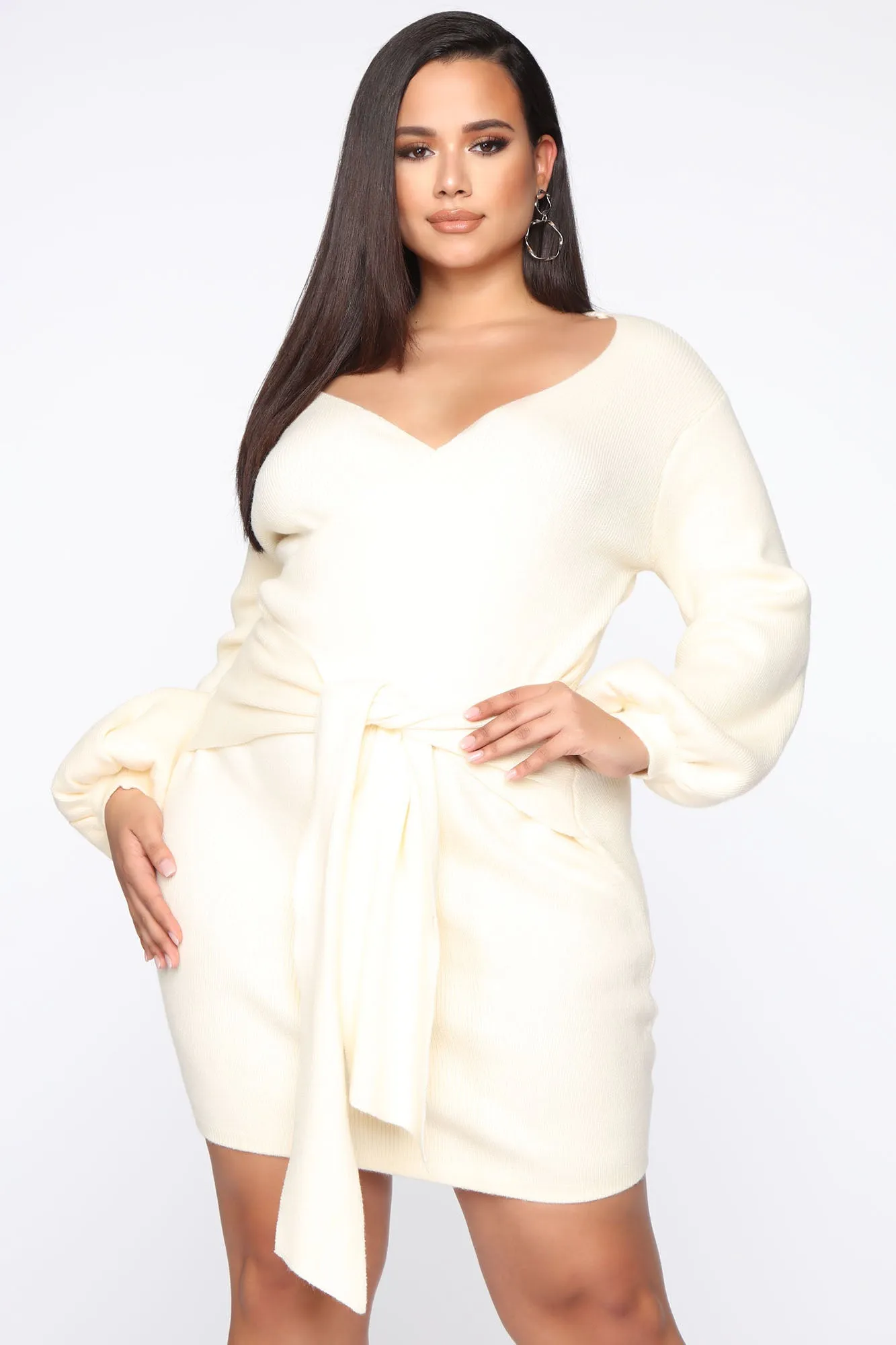 All Tie Up Sweater Mini Dress - Ivory