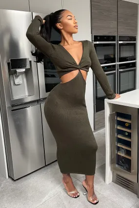 Allure Me Sweater Maxi Dress - Olive