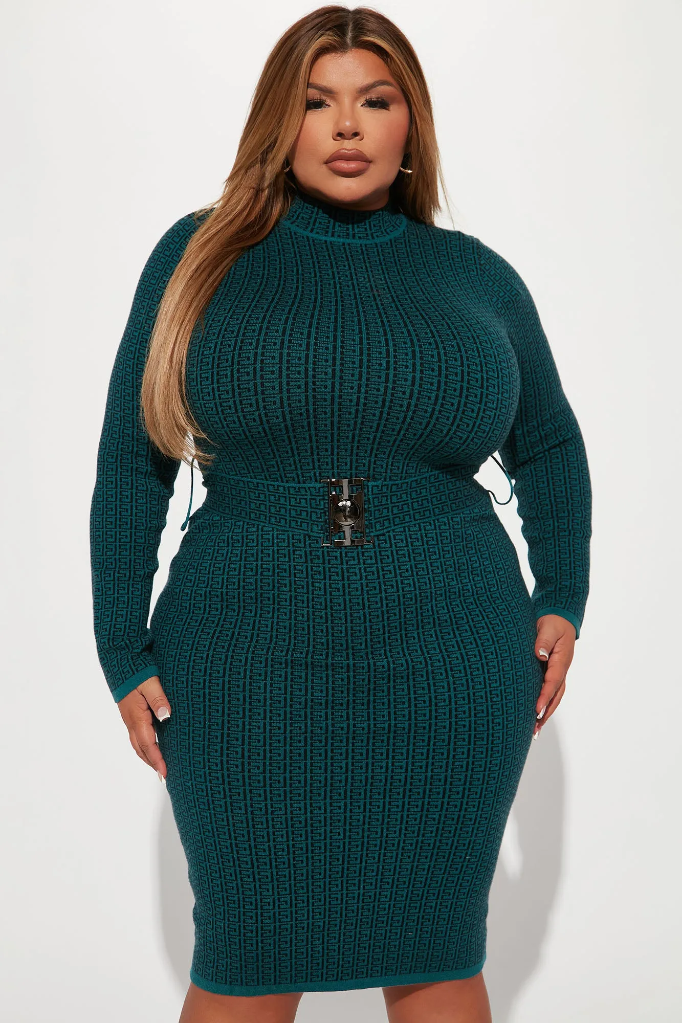 Always Know Sweater Midi Dress - Teal/combo