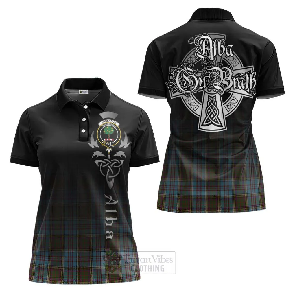 Anderson Tartan Women's Polo Shirt Featuring Alba Gu Brath Family Crest Celtic Inspired