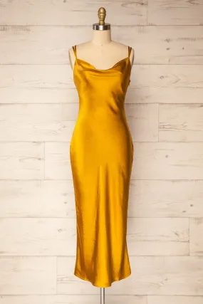 Andora | Gold Satin Midi Dress