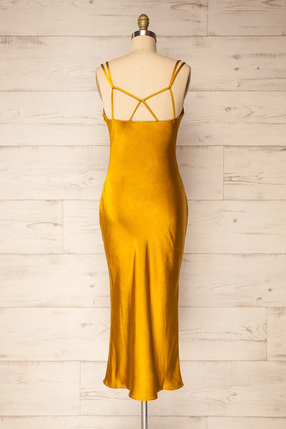 Andora | Gold Satin Midi Dress